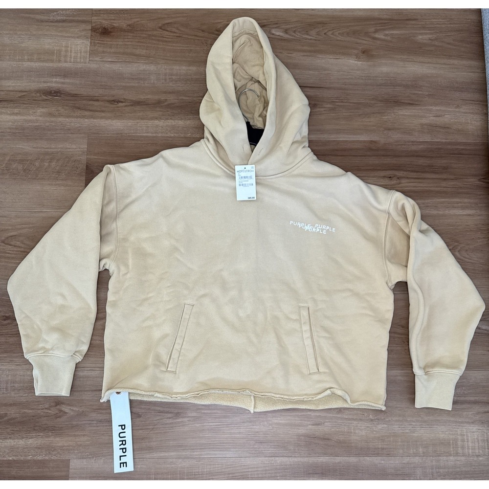 Purple Brand Oversized Fleece Graphic‎ Hoodie Ecru Small NWT - Picture 3 of 10